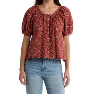 Madewell Womens Floral Emilina Button-Front Blouse Small Mahogany Cotton NWOT